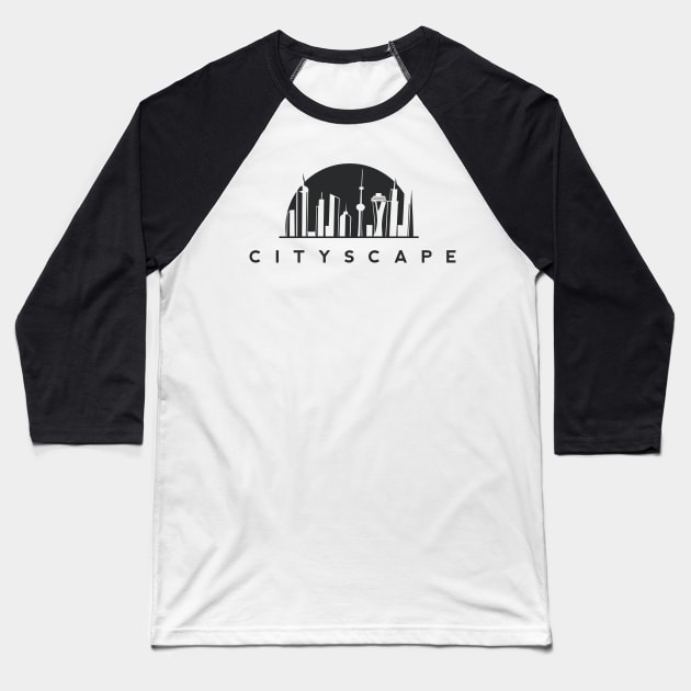 Cityscape Baseball T-Shirt by Whatastory